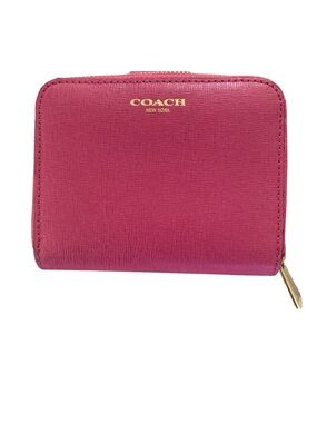 NWOT Coach Saffiano Wallet Bright Pink Fuchsia Leather Billfold Zip-Around Gold